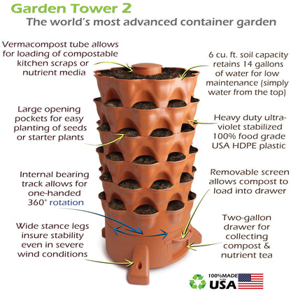 Garden Tower 2™, 50 - Plant Composting Vertical Garden Planter - Elm Dirt - 